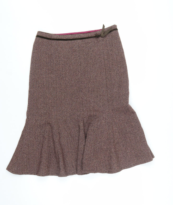Italian Fabric Women Brown Wool Tweed Trumpet Skirt Size 12