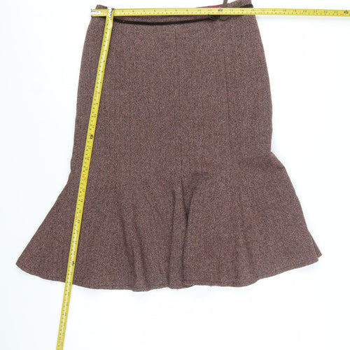Italian Fabric Women Brown Wool Tweed Trumpet Skirt Size 12