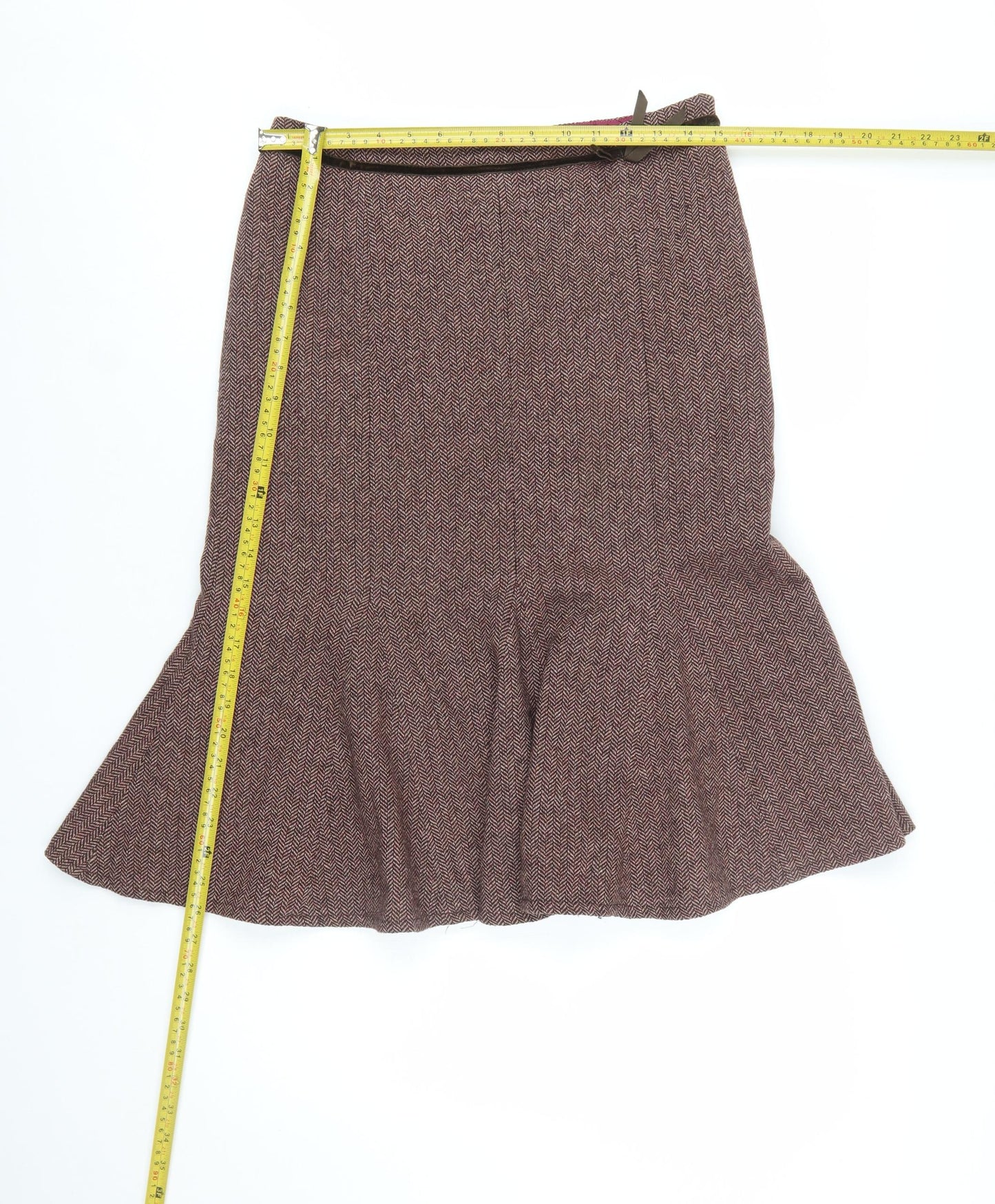 Italian Fabric Women Brown Wool Tweed Trumpet Skirt Size 12