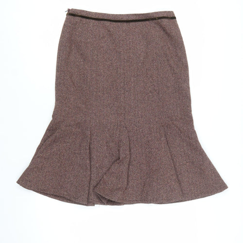 Italian Fabric Women Brown Wool Tweed Trumpet Skirt Size 12