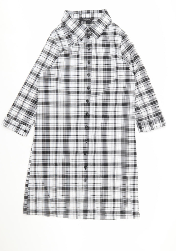 Real Form Women Black Check Shirt Dress Size 12 3/4 Sleeve