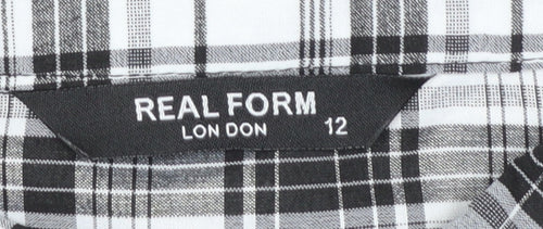 Real Form Women Black Check Shirt Dress Size 12 3/4 Sleeve
