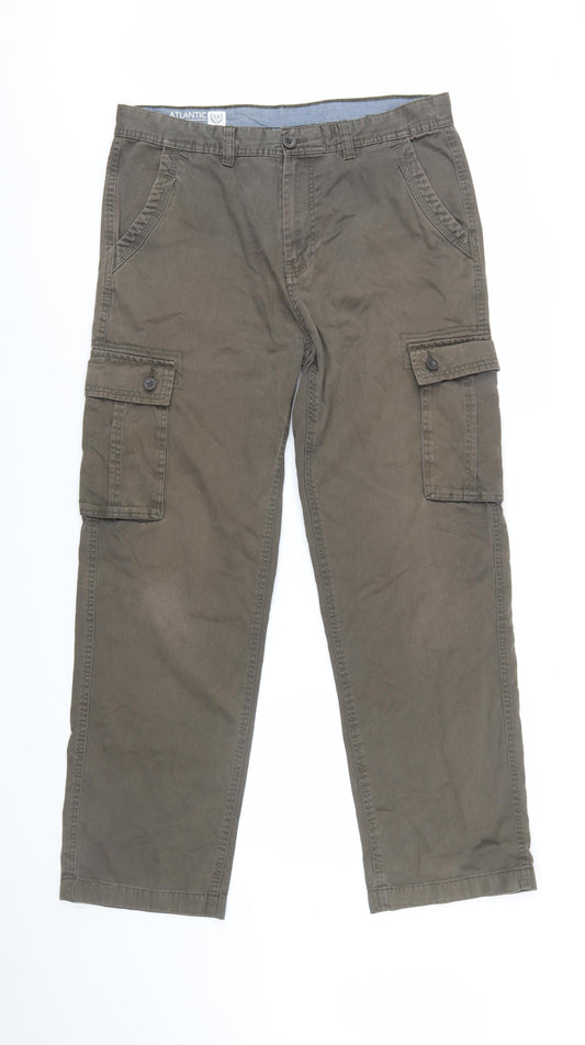 Atlantic Bay Mens Mocha Cargo Trousers Size 34R Cotton Casual