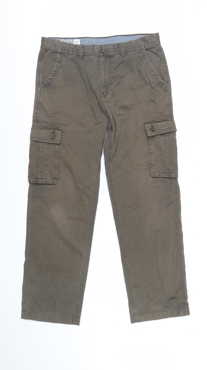 Atlantic Bay Mens Mocha Cargo Trousers Size 34R Cotton Casual