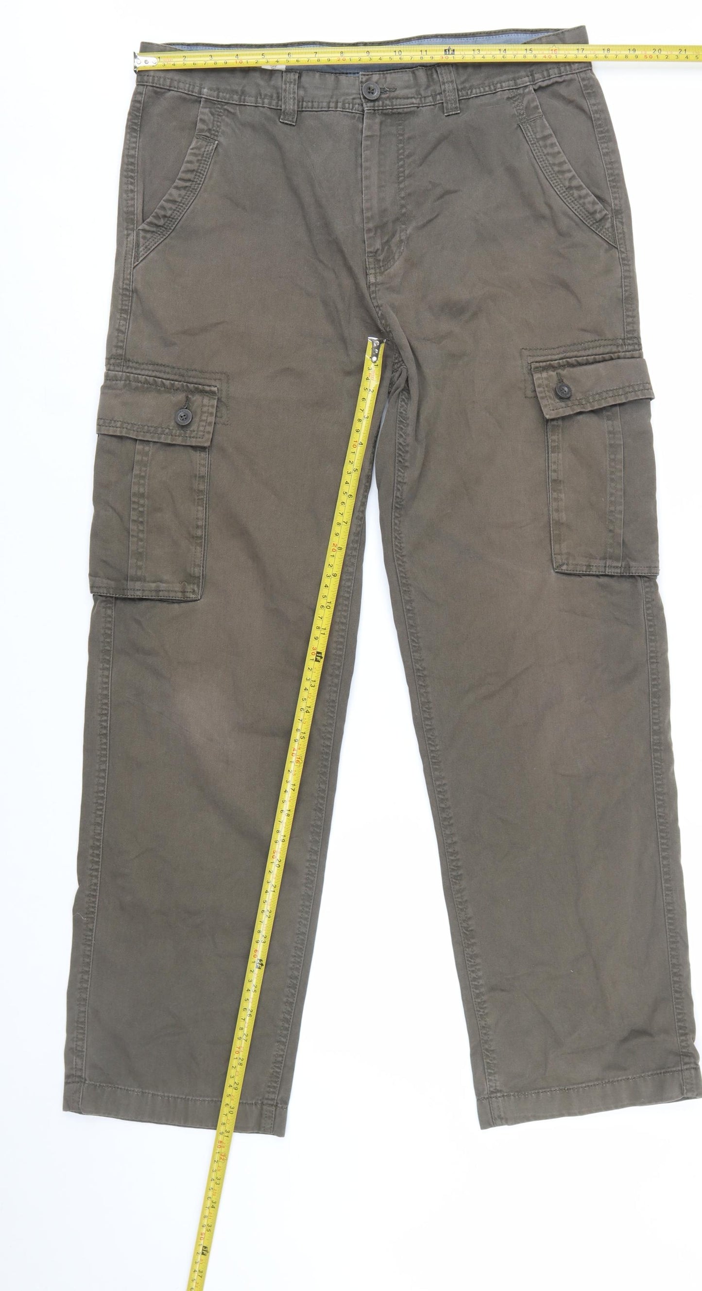 Atlantic Bay Mens Mocha Cargo Trousers Size 34R Cotton Casual