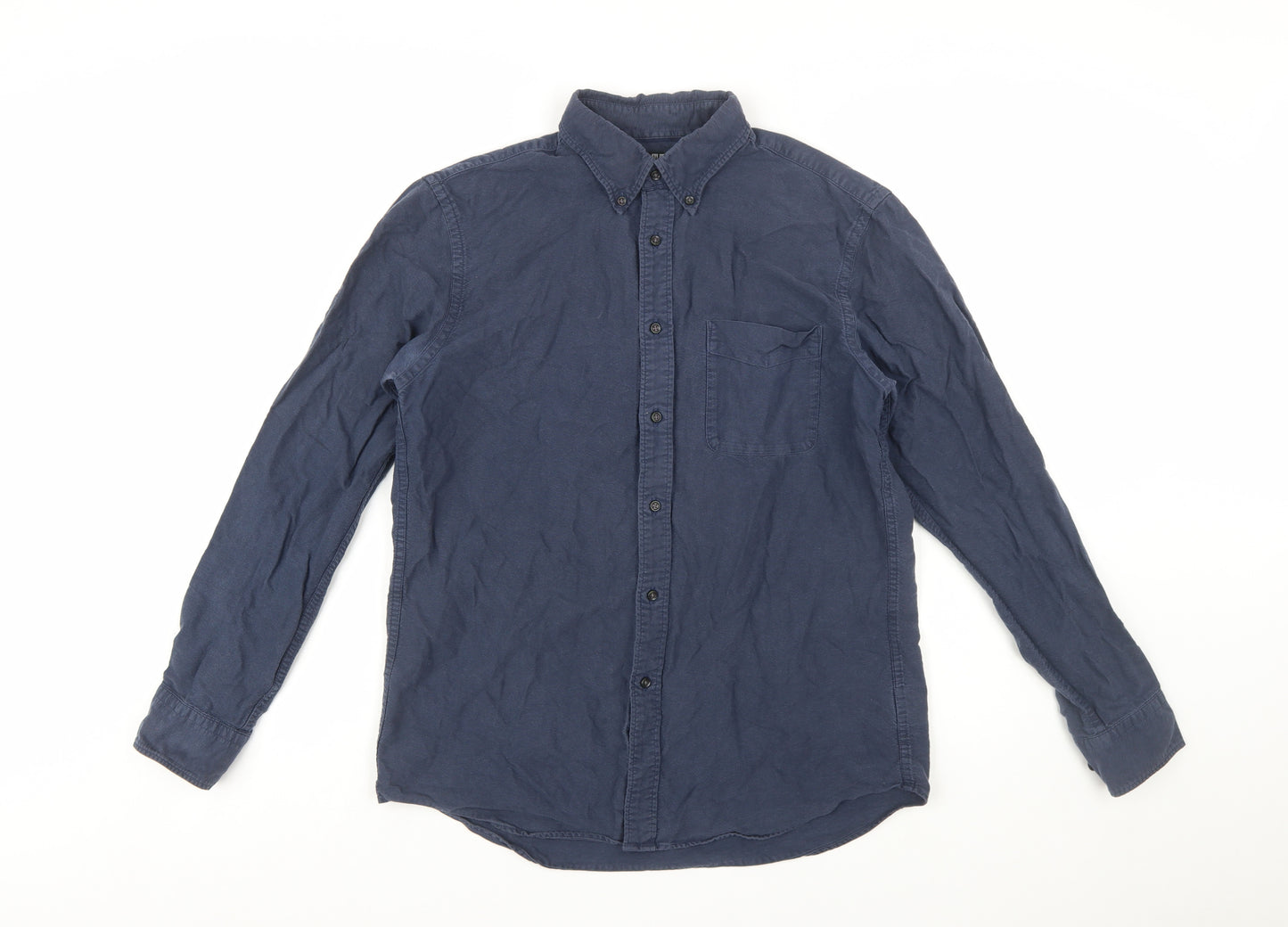 Uniqlo Men's Blue Regular Fit Long Sleeve Button-Up Shirt M