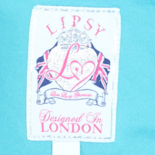 Lipsy Women’s Turquoise Velour Full Zip Hoodie Size 16 Rhinestone Logo