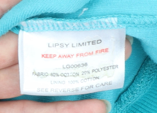 Lipsy Women’s Turquoise Velour Full Zip Hoodie Size 16 Rhinestone Logo