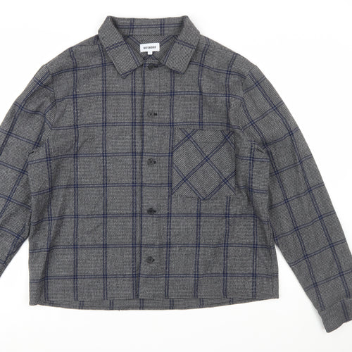Weekday Men's Grey Checked Long Sleeve Button-Up Shirt Size L
