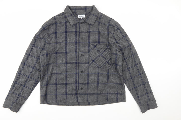 Weekday Men's Grey Checked Long Sleeve Button-Up Shirt Size L