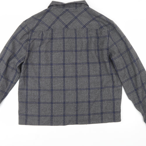 Weekday Men's Grey Checked Long Sleeve Button-Up Shirt Size L