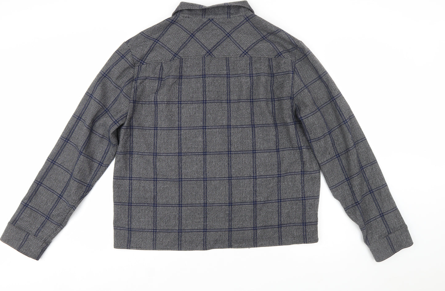 Weekday Men's Grey Checked Long Sleeve Button-Up Shirt Size L