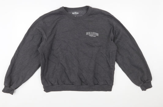 Hollister Men's Grey Logo Pullover Sweatshirt Size M Crew Neck
