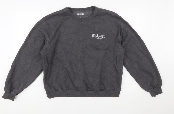 Hollister Men's Grey Logo Pullover Sweatshirt Size M Crew Neck