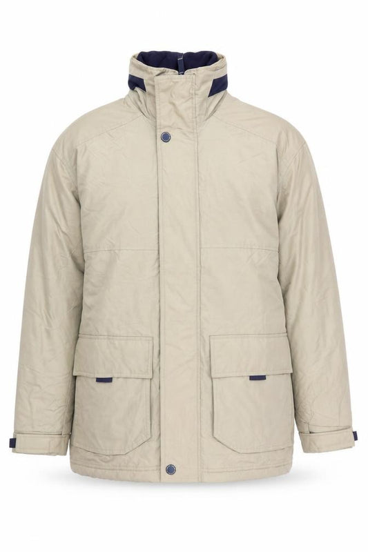 Front view of B Stone Casual Men's Beige L Parka Jacket Polyamide Lined Outdoor