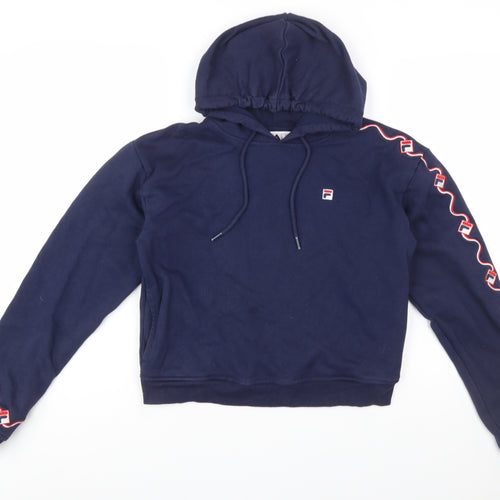 FILA Womens Navy Blue XS Pullover Hoodie Sweatshirt Logo Tape Sleeve
