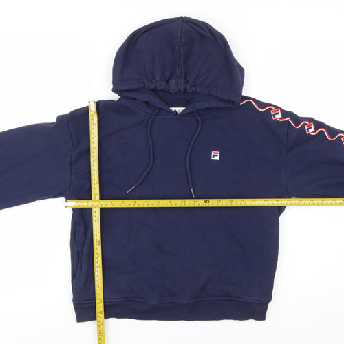 FILA Womens Navy Blue XS Pullover Hoodie Sweatshirt Logo Tape Sleeve