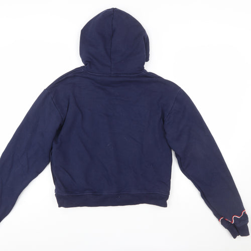 FILA Womens Navy Blue XS Pullover Hoodie Sweatshirt Logo Tape Sleeve