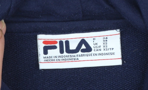 FILA Womens Navy Blue XS Pullover Hoodie Sweatshirt Logo Tape Sleeve