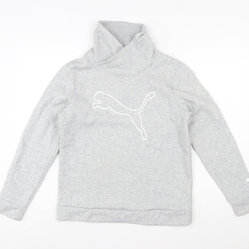 Puma Women Grey Medium Pullover Sweatshirt with Logo