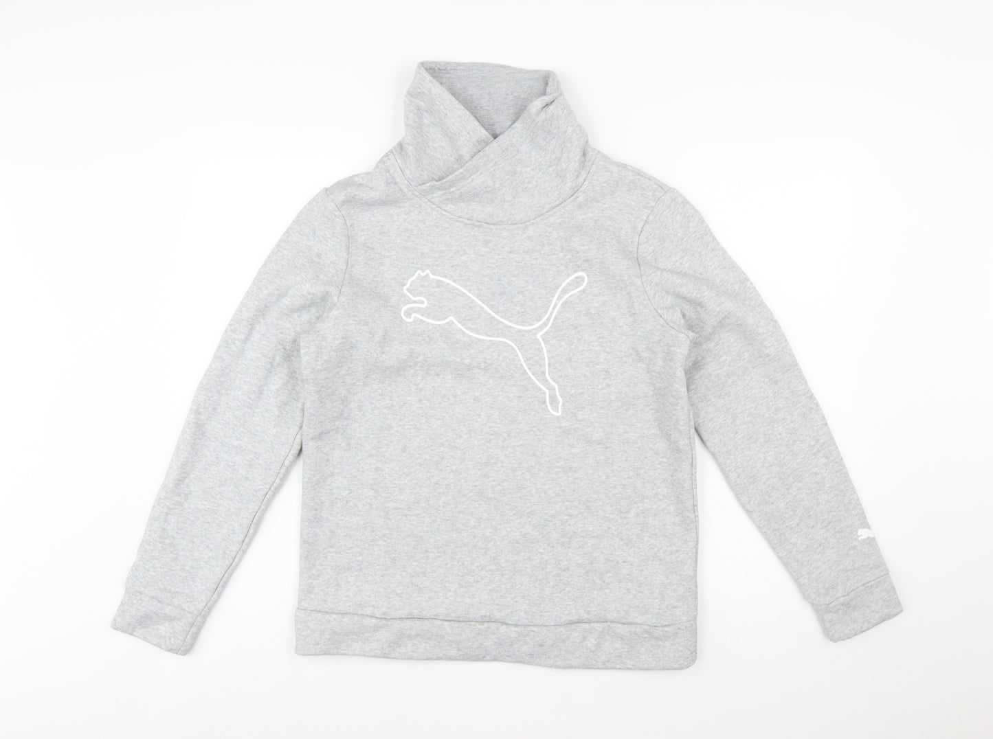 Puma Women Grey Medium Pullover Sweatshirt with Logo