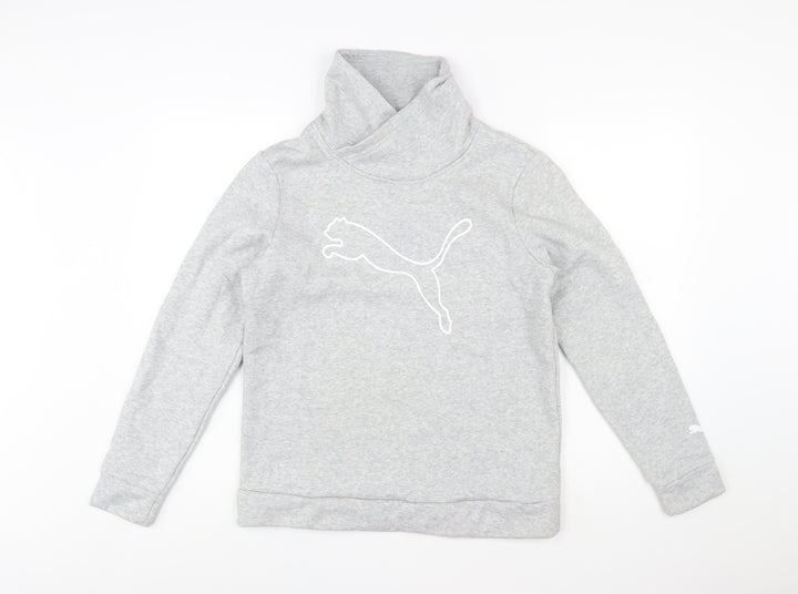 Puma Women Grey Medium Pullover Sweatshirt with Logo