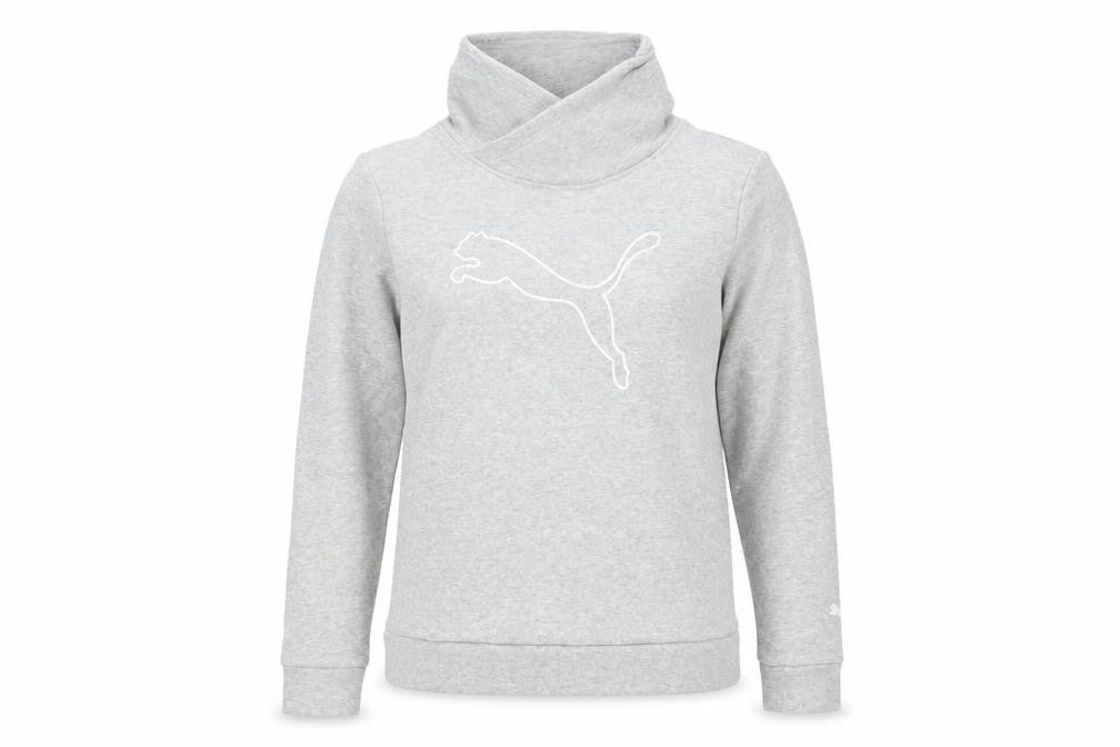 Front view of Puma Women Grey Medium Pullover Sweatshirt with Logo