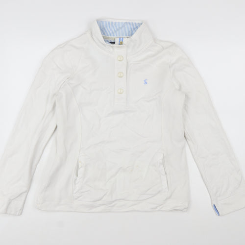 Joules Womens White Henley Sweatshirt UK 12 Long Sleeve Cotton