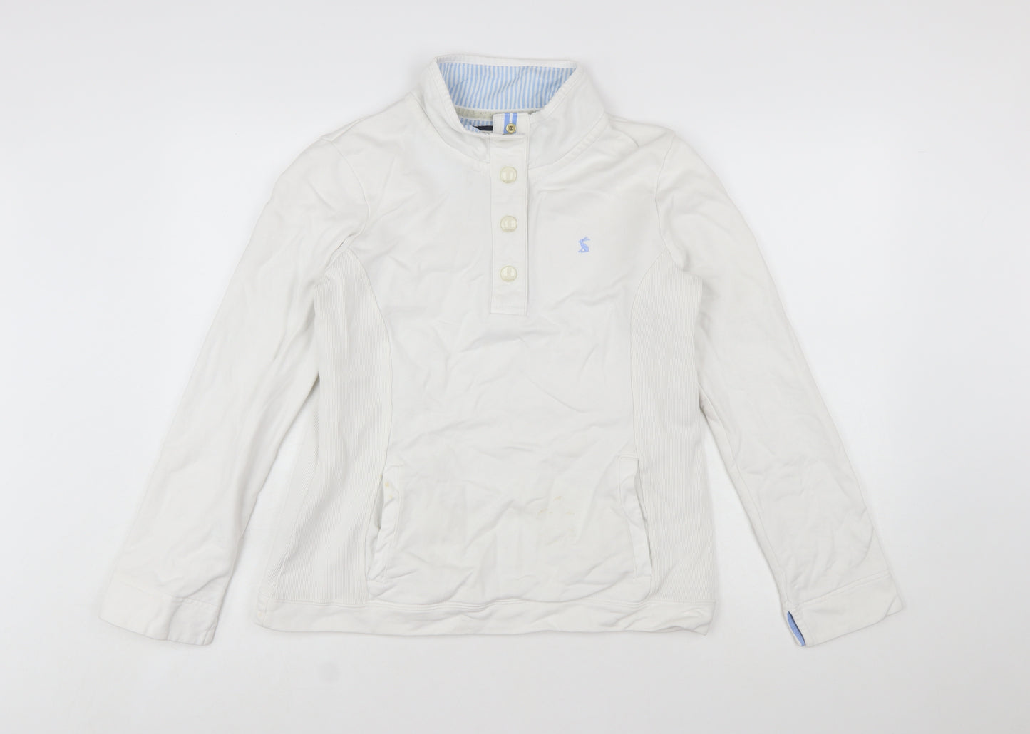 Joules Womens White Henley Sweatshirt UK 12 Long Sleeve Cotton