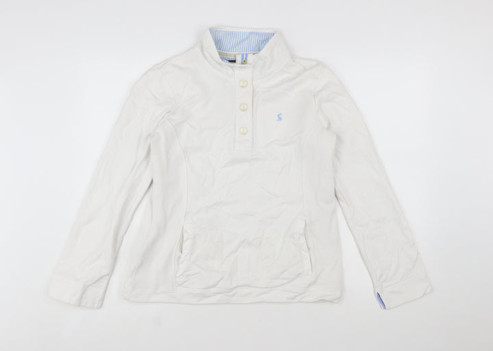 Joules Womens White Henley Sweatshirt UK 12 Long Sleeve Cotton