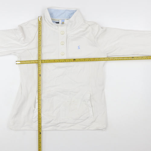 Joules Womens White Henley Sweatshirt UK 12 Long Sleeve Cotton