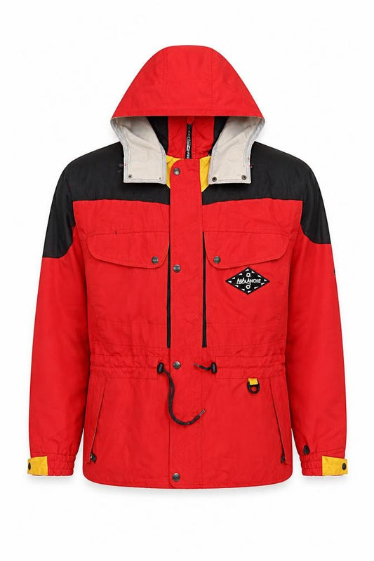 Front view of Avalanche Men’s Red Nylon Anorak Hooded Outdoor Jacket, size S