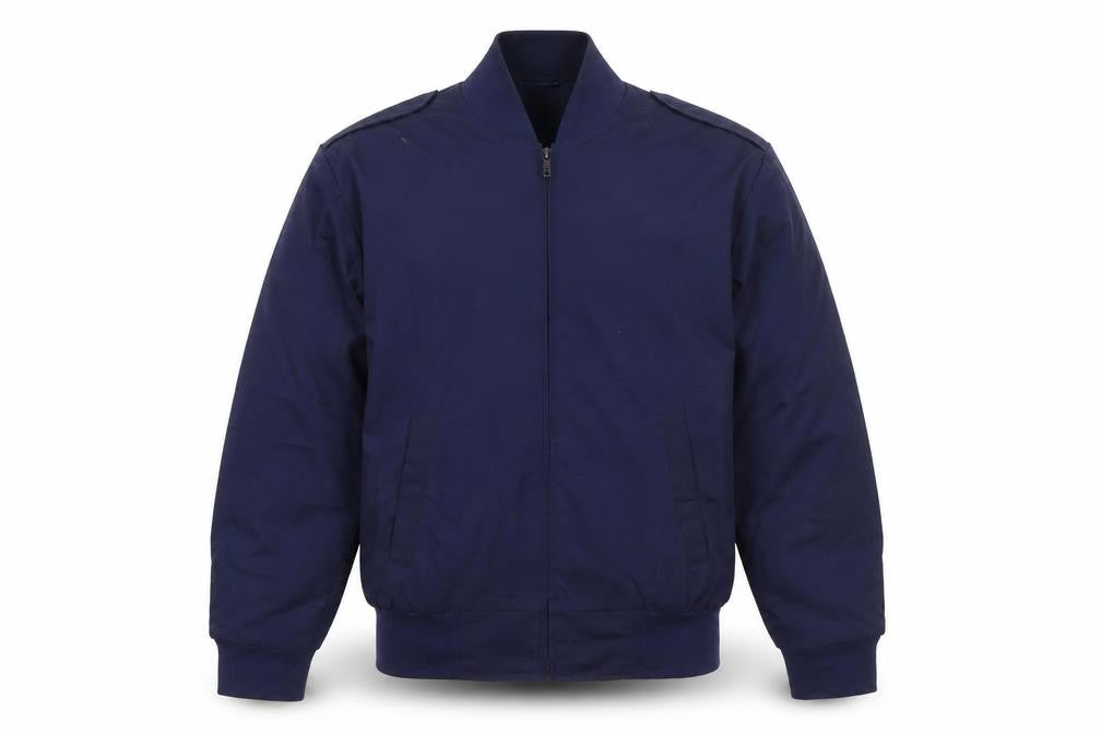 Front view of CANEX Men's Blue Bomber Jacket, size 42, Regular Cotton Blend