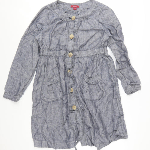 Monsoon Women Blue Linen Shirt Dress Size 12 Long Sleeve Casual
