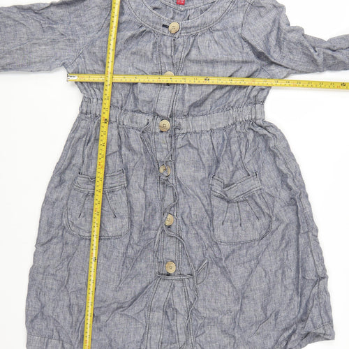 Monsoon Women Blue Linen Shirt Dress Size 12 Long Sleeve Casual