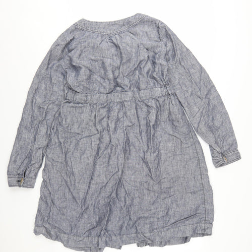 Monsoon Women Blue Linen Shirt Dress Size 12 Long Sleeve Casual