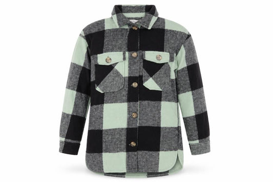 H&M Girls Green Checked Button-Up Long Sleeve Fleece Shirt 9-10 Years