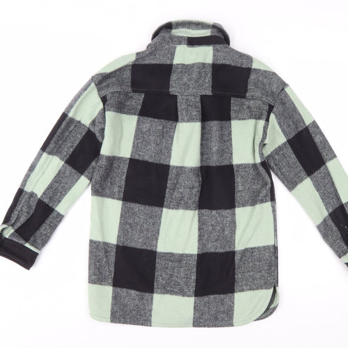 H&M Girls Green Checked Button-Up Long Sleeve Fleece Shirt 9-10 Years