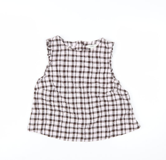 Marks and Spencer Women’s Brown Checked Linen Blend Sleeveless Blouse Size 12