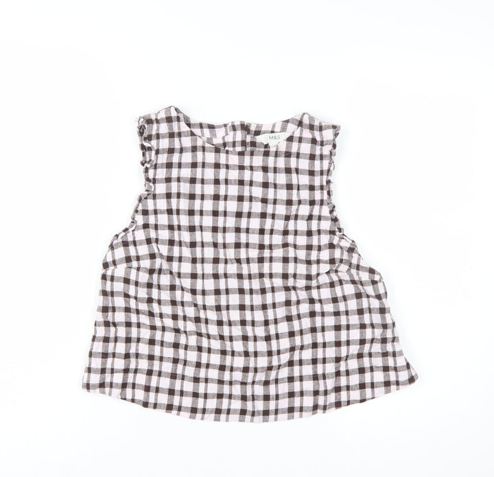 Marks and Spencer Women’s Brown Checked Linen Blend Sleeveless Blouse Size 12
