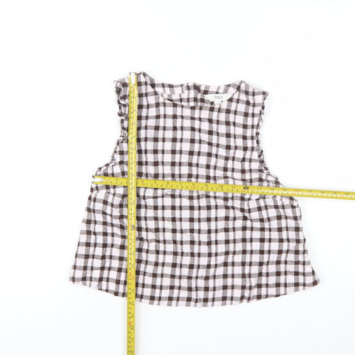 Marks and Spencer Women’s Brown Checked Linen Blend Sleeveless Blouse Size 12