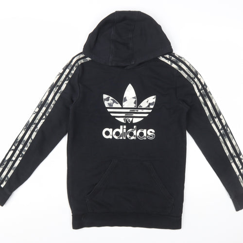Adidas Boys Black Hoodie 12-13 Years Pullover Graphic Logo Hooded Sweatshirt