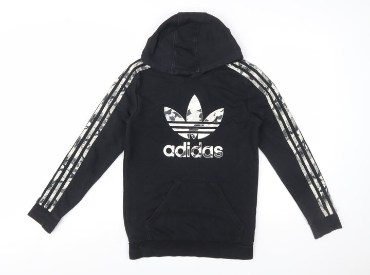 Adidas Boys Black Hoodie 12-13 Years Pullover Graphic Logo Hooded Sweatshirt