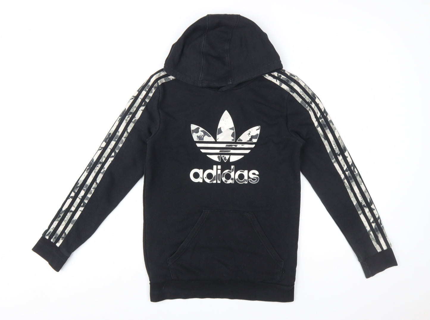 Adidas Boys Black Hoodie 12-13 Years Pullover Graphic Logo Hooded Sweatshirt