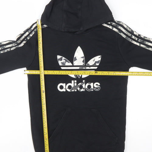 Adidas Boys Black Hoodie 12-13 Years Pullover Graphic Logo Hooded Sweatshirt