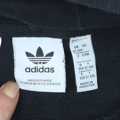 Adidas Boys Black Hoodie 12-13 Years Pullover Graphic Logo Hooded Sweatshirt