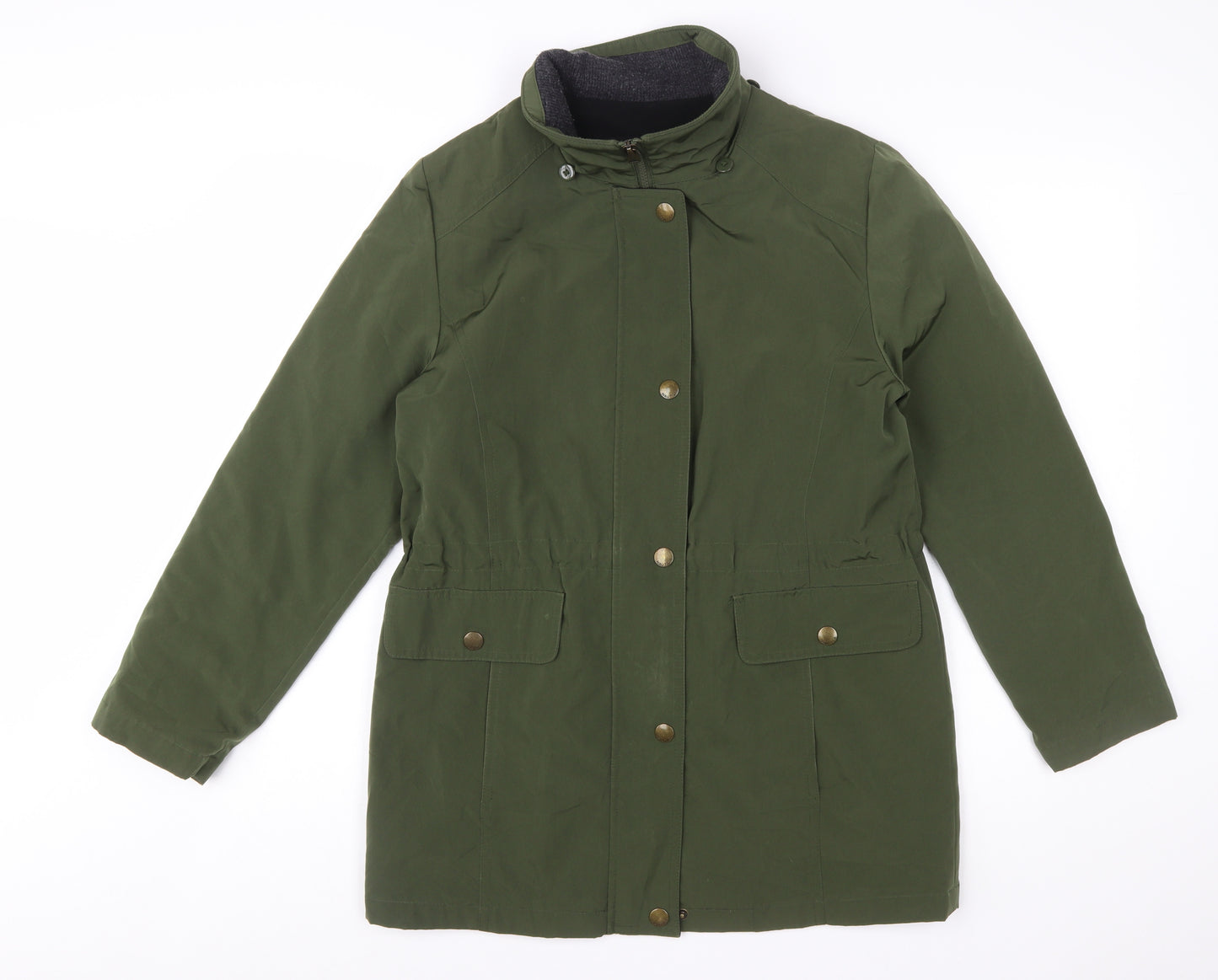 Nautica Women Green Parka Jacket S Mid-Length Water Resistant Polyester