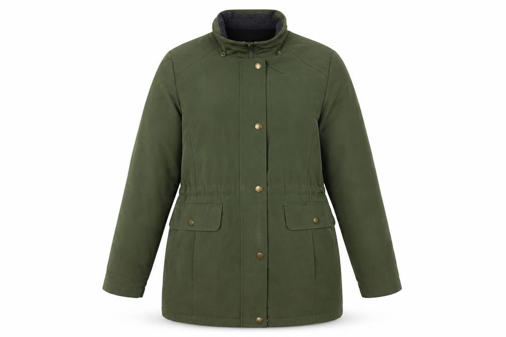 Front view of Nautica Women Green Parka Jacket S Mid-Length Water Resistant Polyester