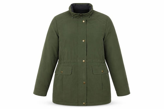 Front view of Nautica Women Green Parka Jacket S Mid-Length Water Resistant Polyester