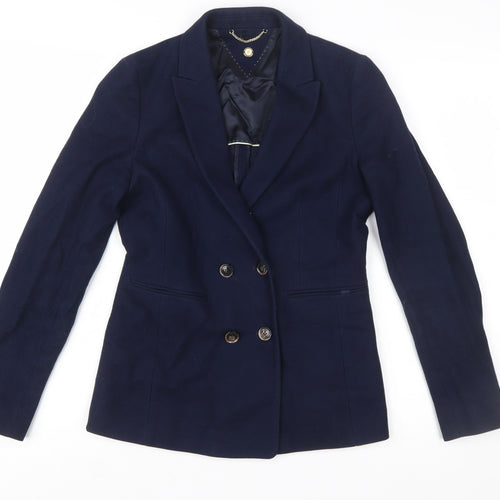 Massimo Dutti Women's Blue Double-Breasted Blazer UK 8 Viscose Blend